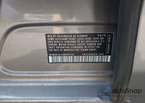 2010 Volkswagen Golf 4-Door from USA, damaged, VIN WVWDB7AJ1AW385708